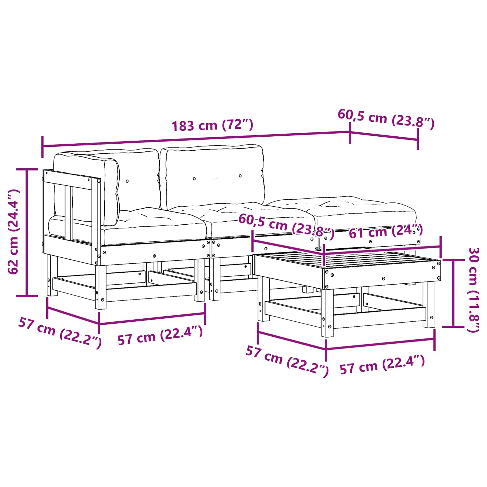 Set lounge namještaja za vrt 4 pcs Voštanosmeđa