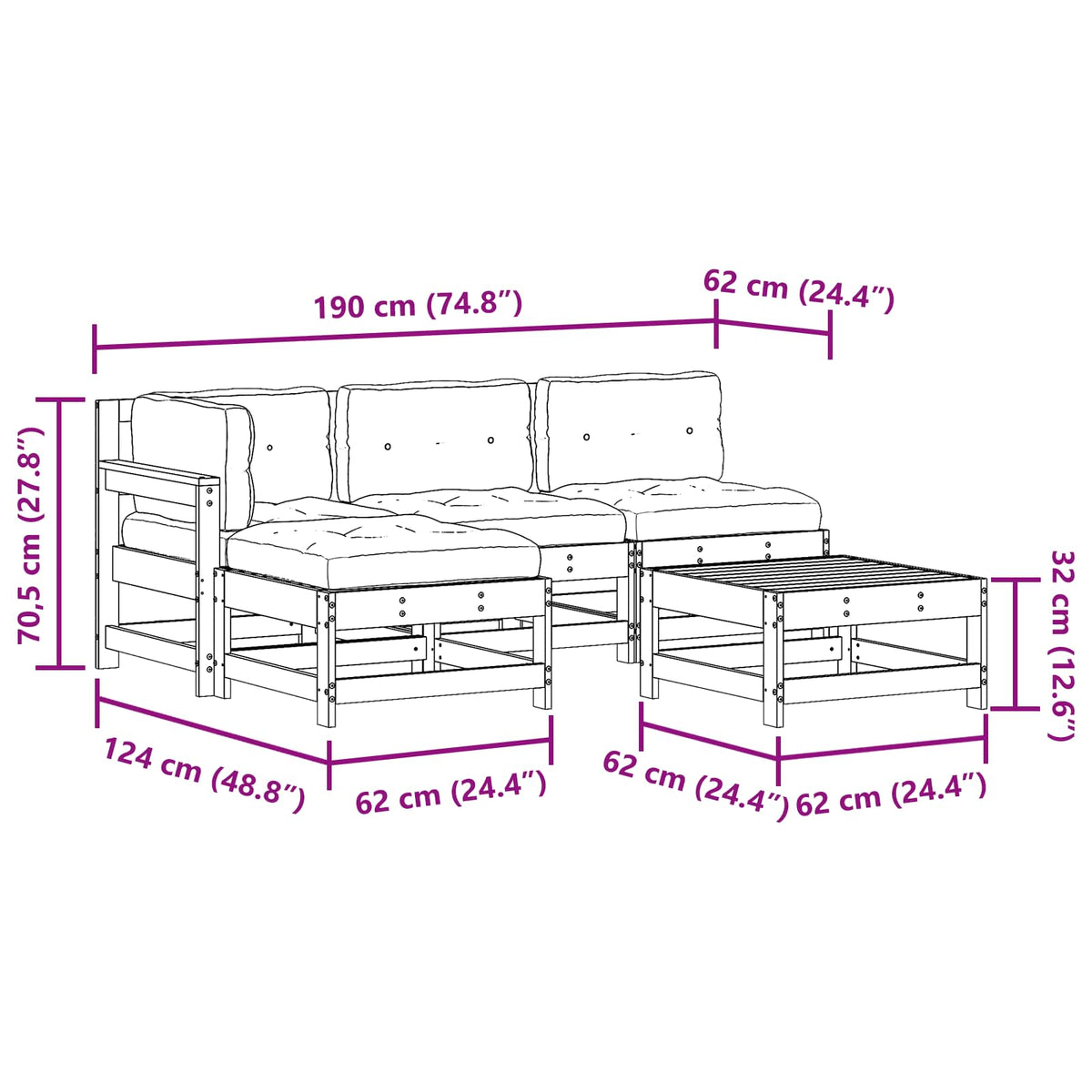 Set lounge namještaja za vrt 5 pcs Voštanosmeđa