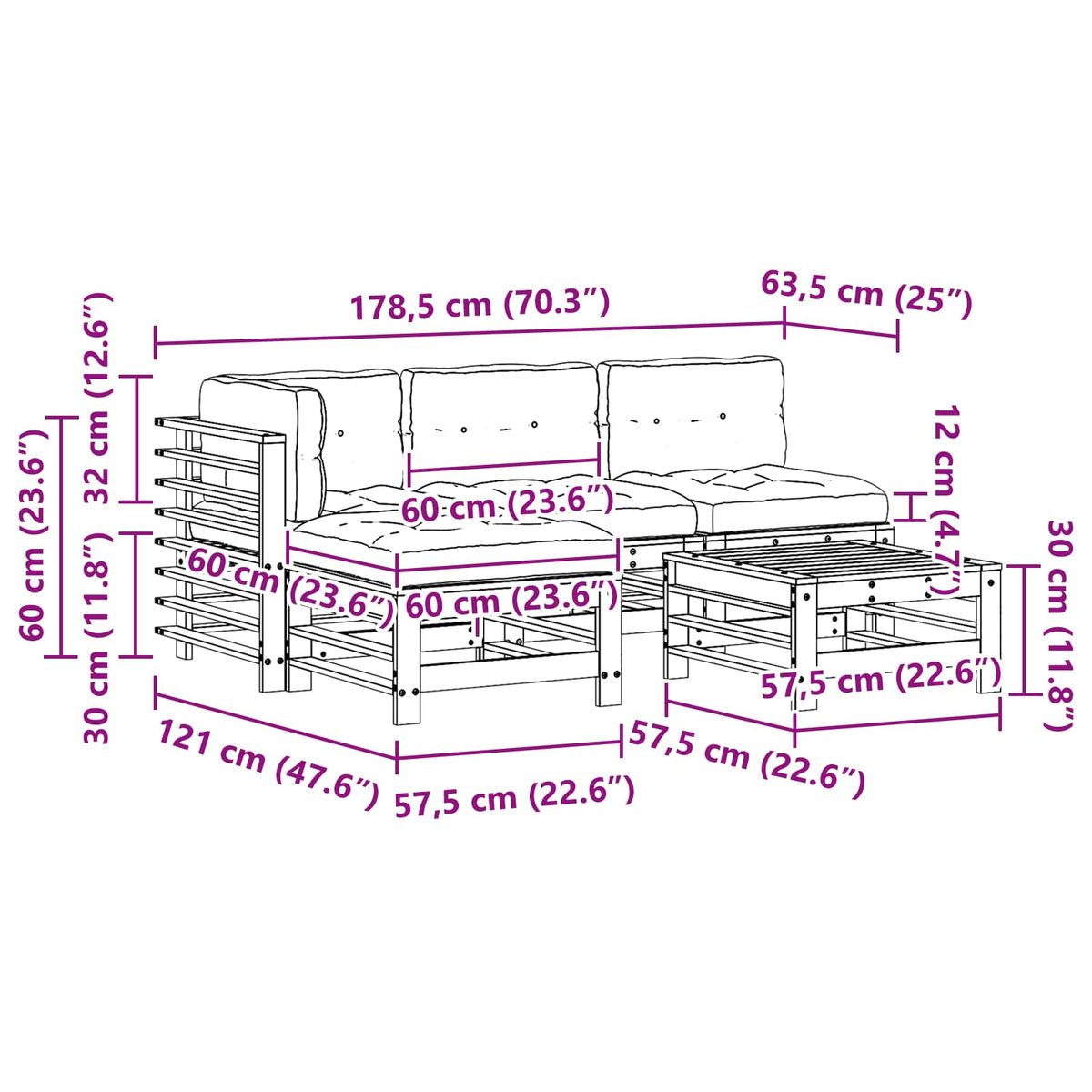 Set lounge namještaja za vrt 5 pcs Voštanosmeđa