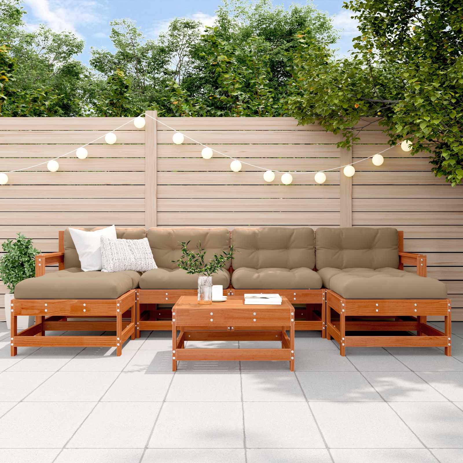 Set lounge namještaja za vrt 7 pcs Vosak Smeđa Masivna borovina