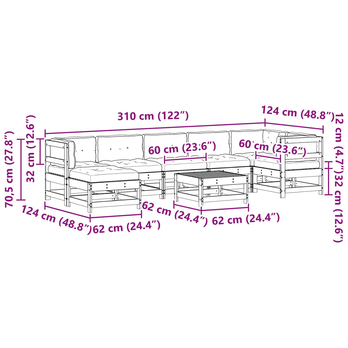 Set lounge namještaja za vrt 8 pcs Voštanosmeđa