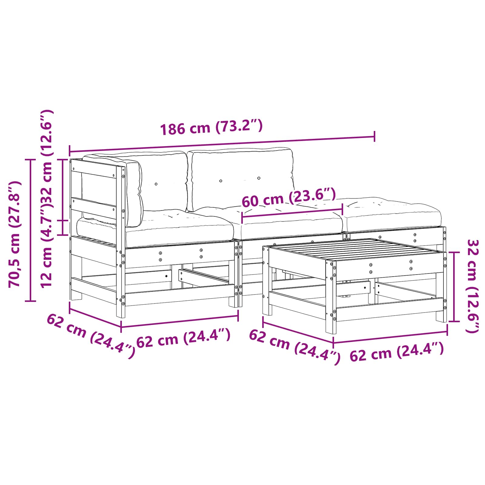 Set lounge namještaja za vrt 4 pcs Voštanosmeđa