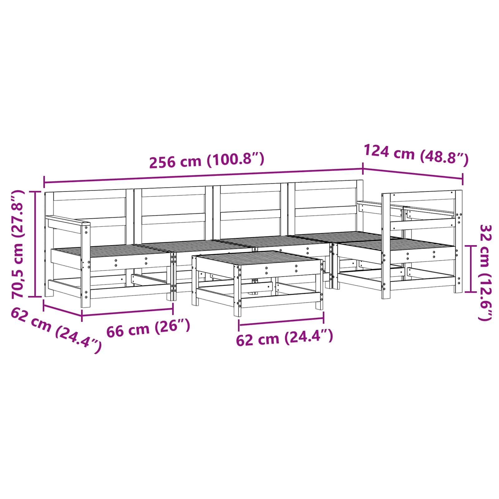 Set lounge namještaja za vrt 6 pcs Vosak Smeđa Masivna borovina