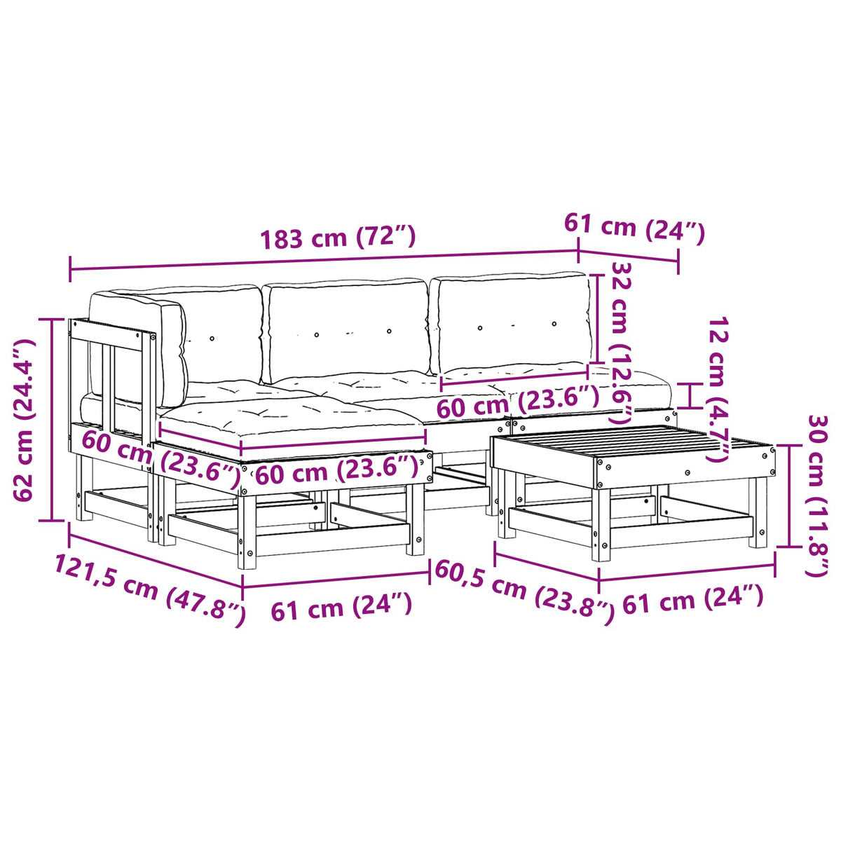 Set lounge namještaja za vrt 13 pcs Voštanosmeđa