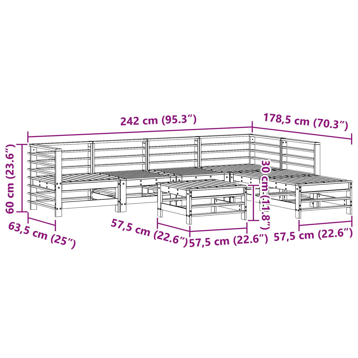 Set lounge namještaja za vrt 7 pcs Vosak Smeđa Masivna borovina