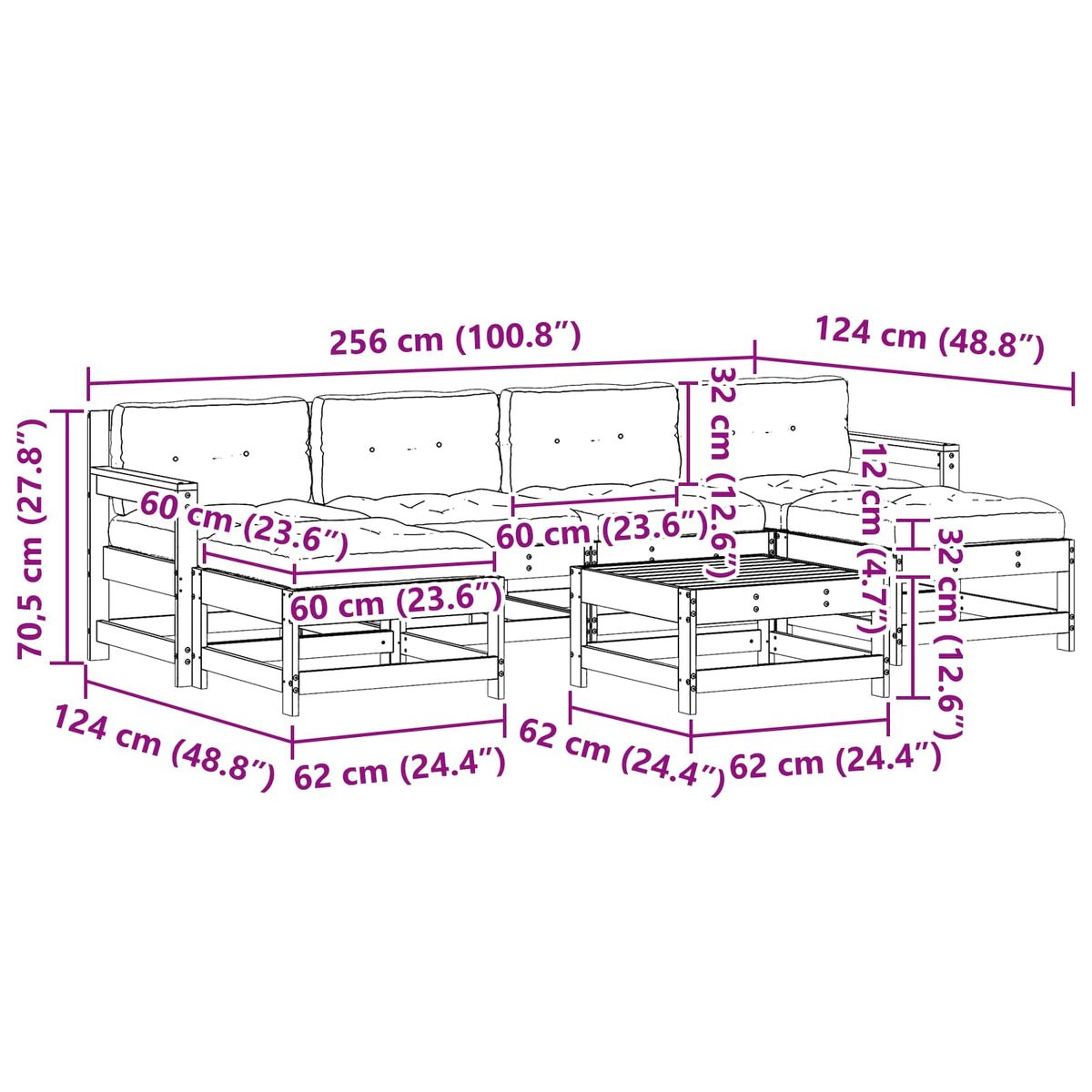 Set lounge namještaja za vrt 7 pcs Bakarno smeđa bor