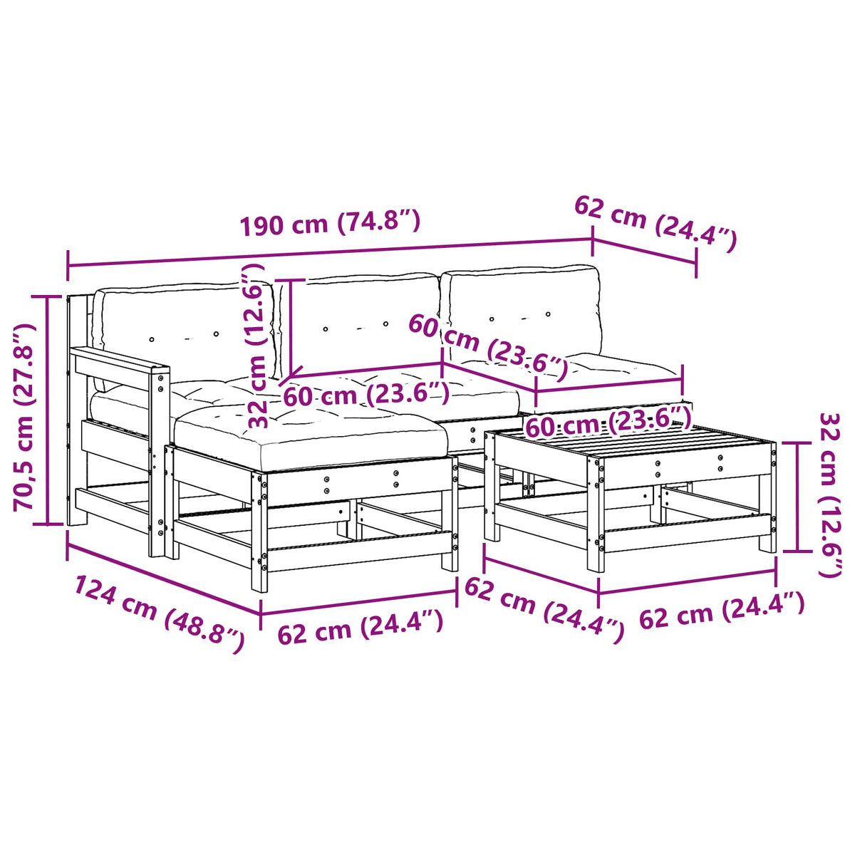 Set lounge namještaja za vrt 5 pcs Bakarno smeđa bor