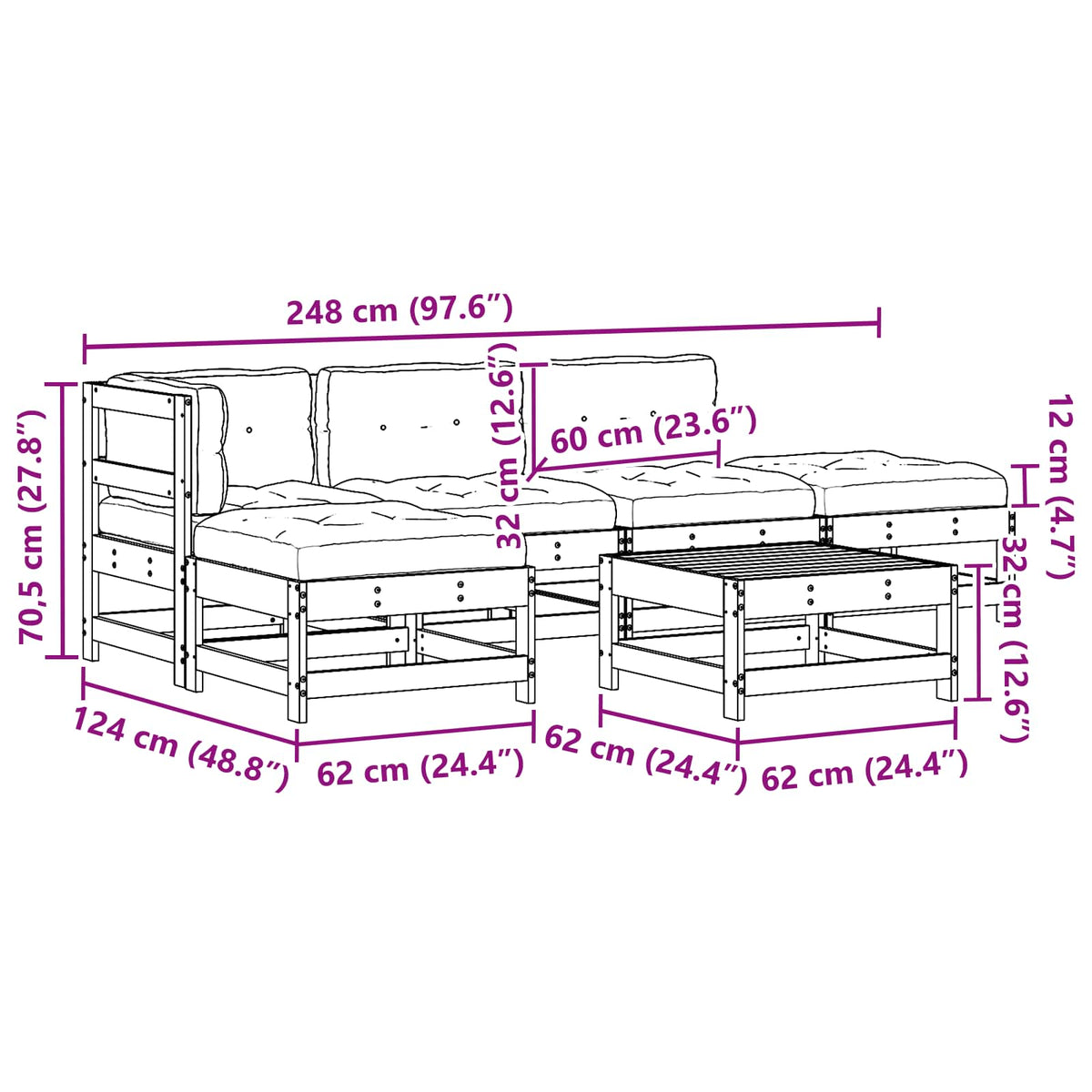 Set lounge namještaja za vrt 5 pcs Bakarno smeđa bor