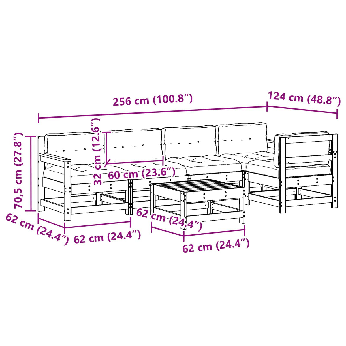 Set lounge namještaja za vrt 6 pcs Voštanosmeđa