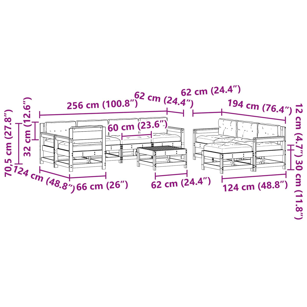 Set lounge namještaja za vrt 10 pcs Bakarno smeđa bor