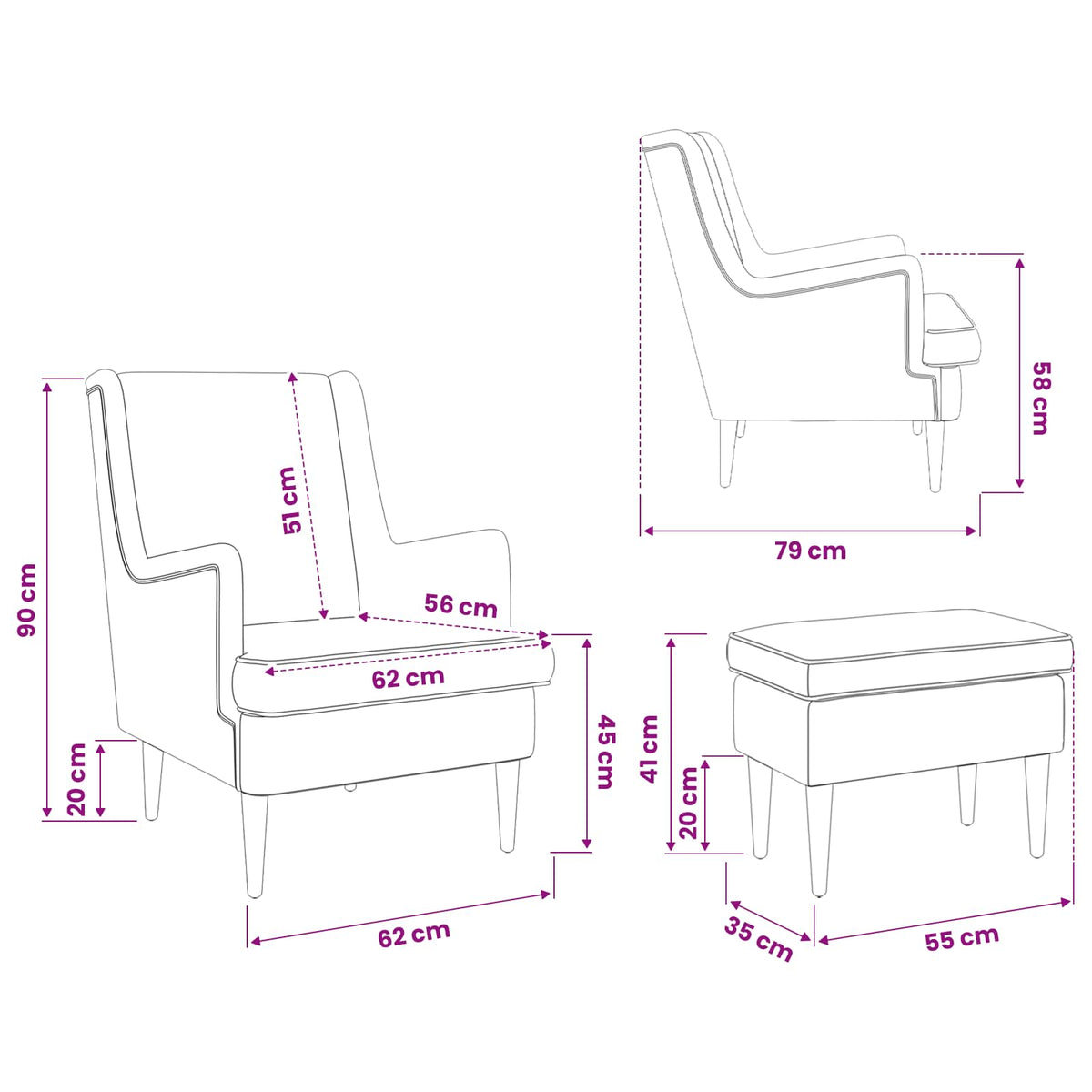Fotelja s footstoolom 2 kom. Tamnosiva Bouclé 79 x 79 x 87,5 cm