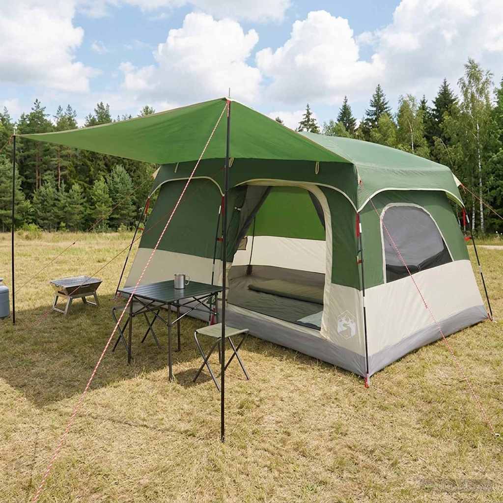 Obiteljski šator s krovom Zelena 380 x 260 x 190 cm Poliester