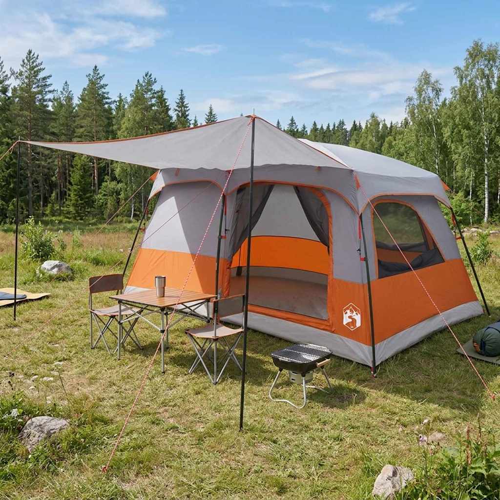 Obiteljski šator s krovom Siva i narančasta 420 x 305 x 200 cm