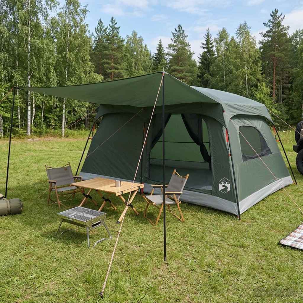 Obiteljski šator s krovom Maslinasto zelena 420 x 305 x 200 cm