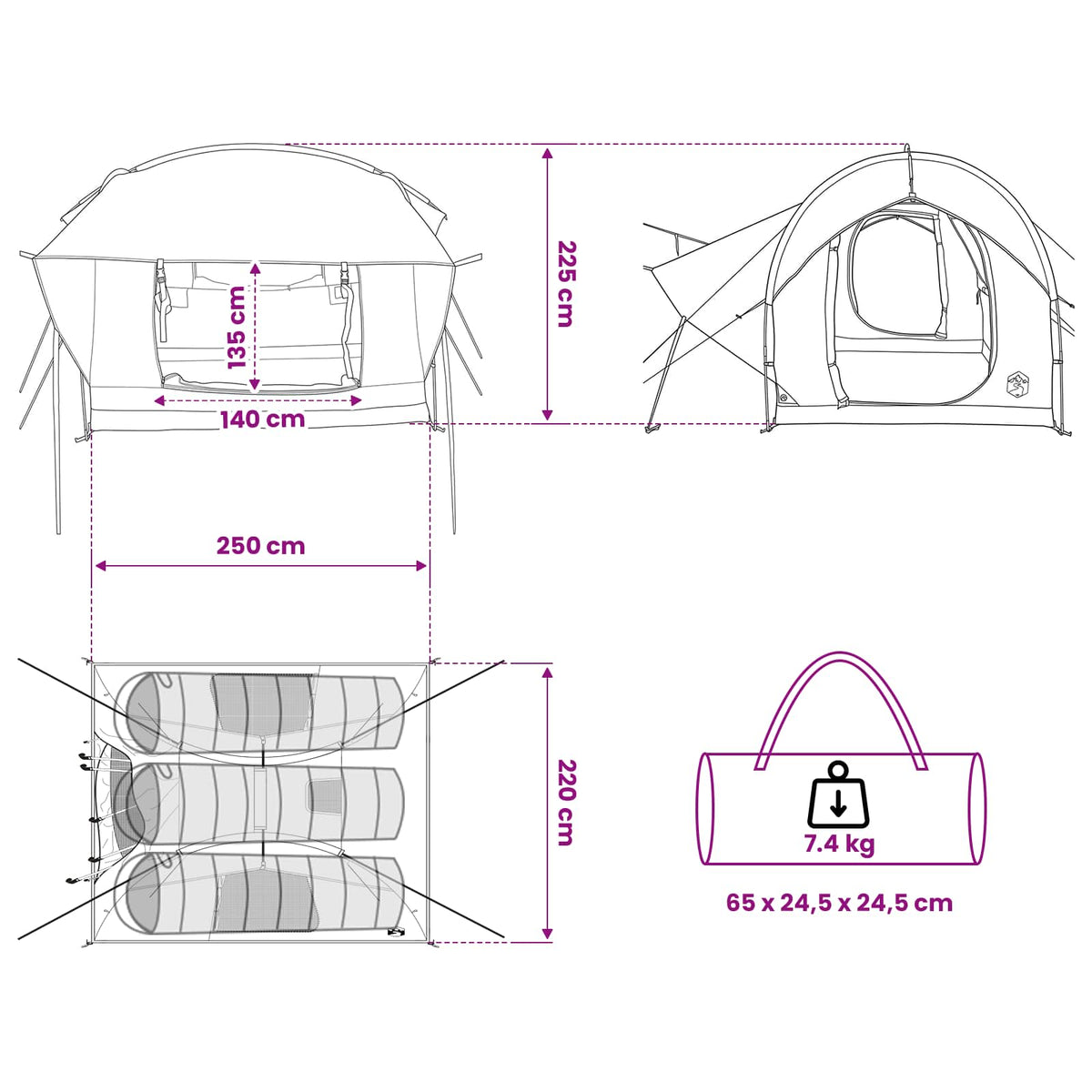 Šator za auto Zelena 239 x 210 x 210 cm Poliester i čelik