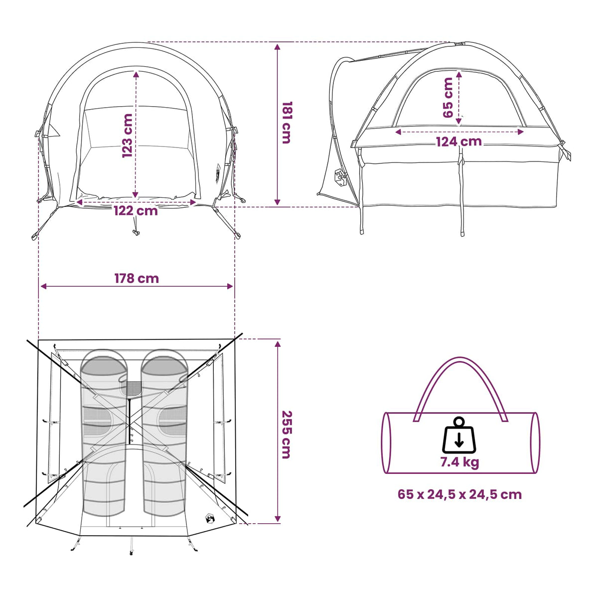 Šator za auto Zelena 200 x 170 x 170 cm Poliester i čelik