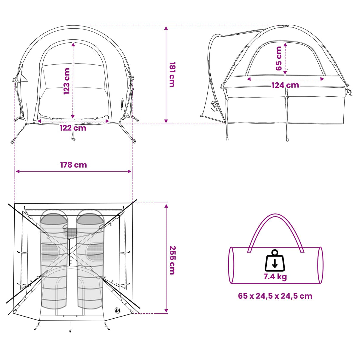Šator za auto Plava 200 x 170 x 170 cm Poliester i čelik