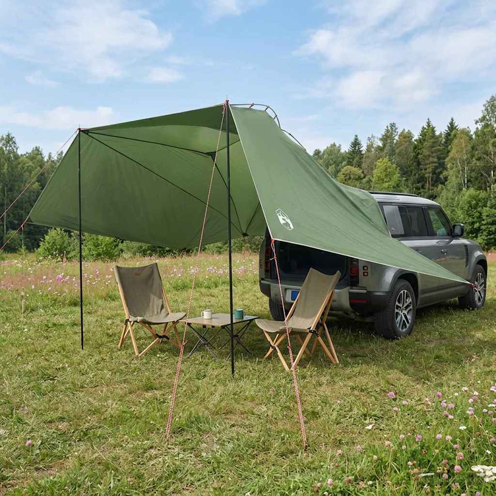 Šator za auto s krovom Zelena 350 x 250 cm Poliester i čelik