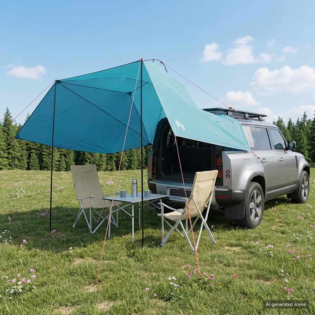 Šator za auto s krovom Plava 350 x 250 cm Poliester i čelik