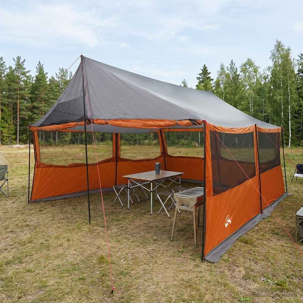 Obiteljski šator s krovom Siva i narančasta 450 x 400 x 265 cm