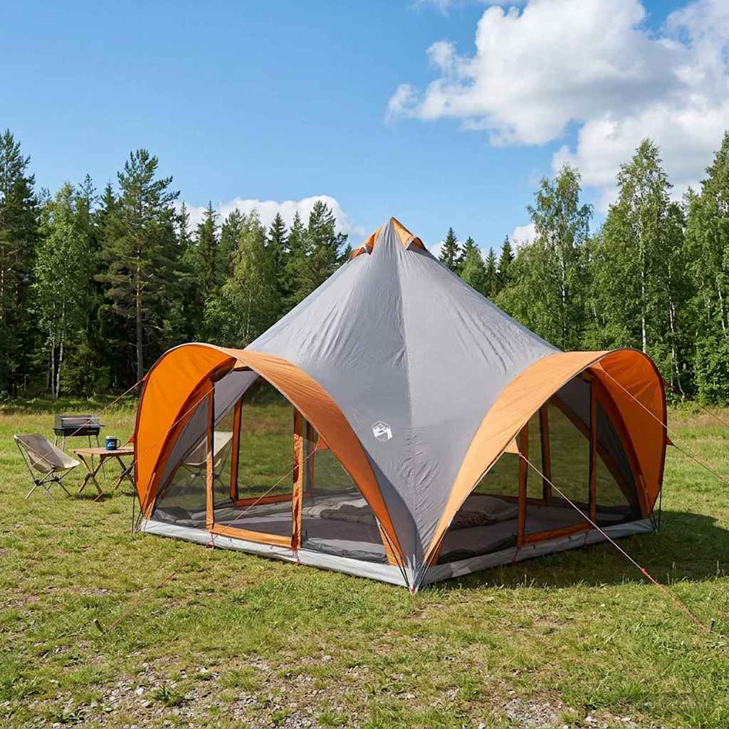 Tipi šator s krovom Siva i narančasta 6 osoba Poliester i čelik