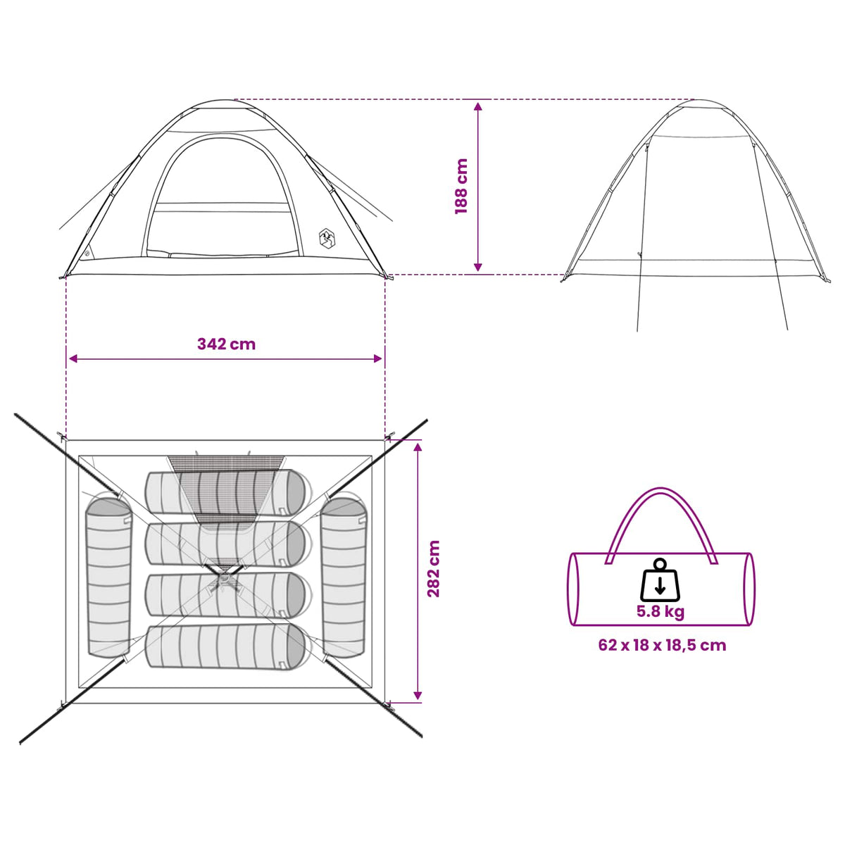 Kamping šator s krovom Plava 335 x 275 x 180 cm