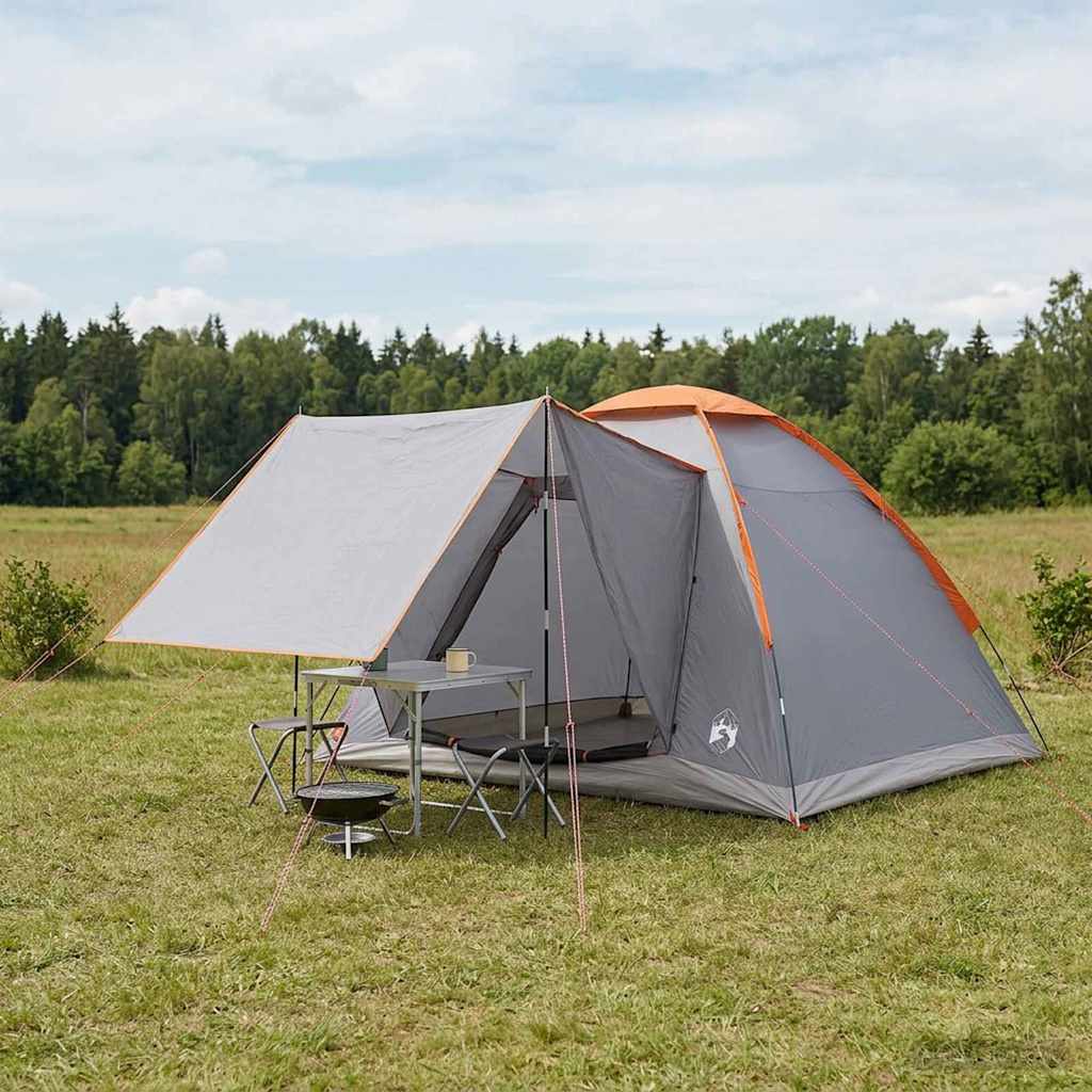 Kamping šator Siva i narančasta 4 osobe Poliester i čelik