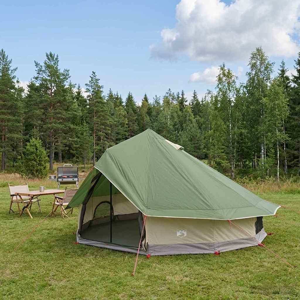 Tipi šator s krovom Zelena 700 x 700 x 395 cm Poliester i čelik