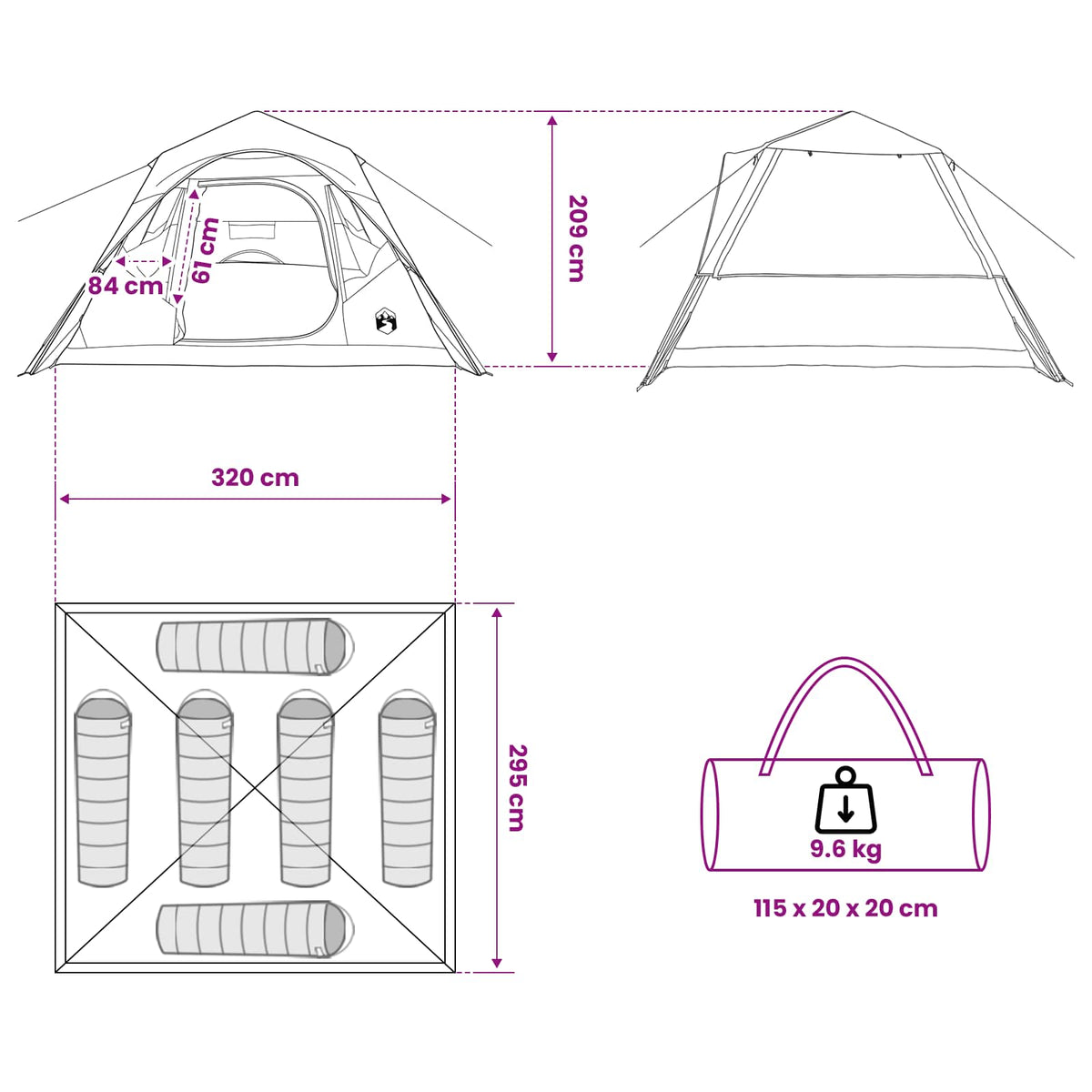 Instant šator s krovom Maslinastozelena 305 x 275 x 190 cm