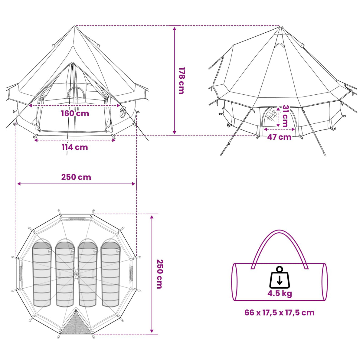 Tipi šator s krovom Smeđa siva 250 x 250 cm Poliester i čelik