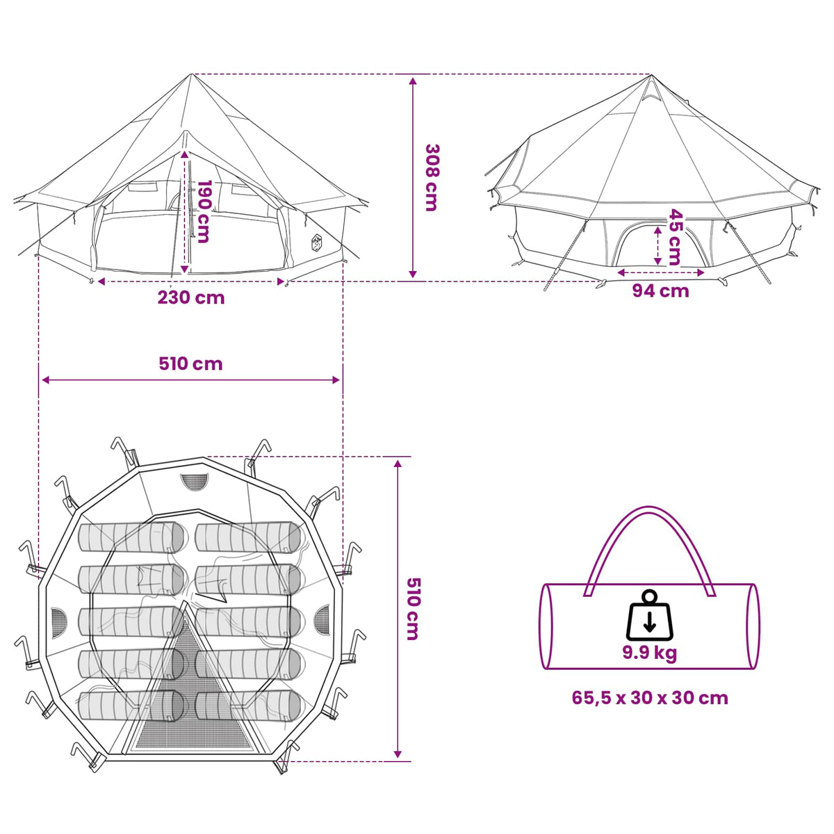 Tipi šator s krovom Maslinastozelena 500 x 500 x 300 cm