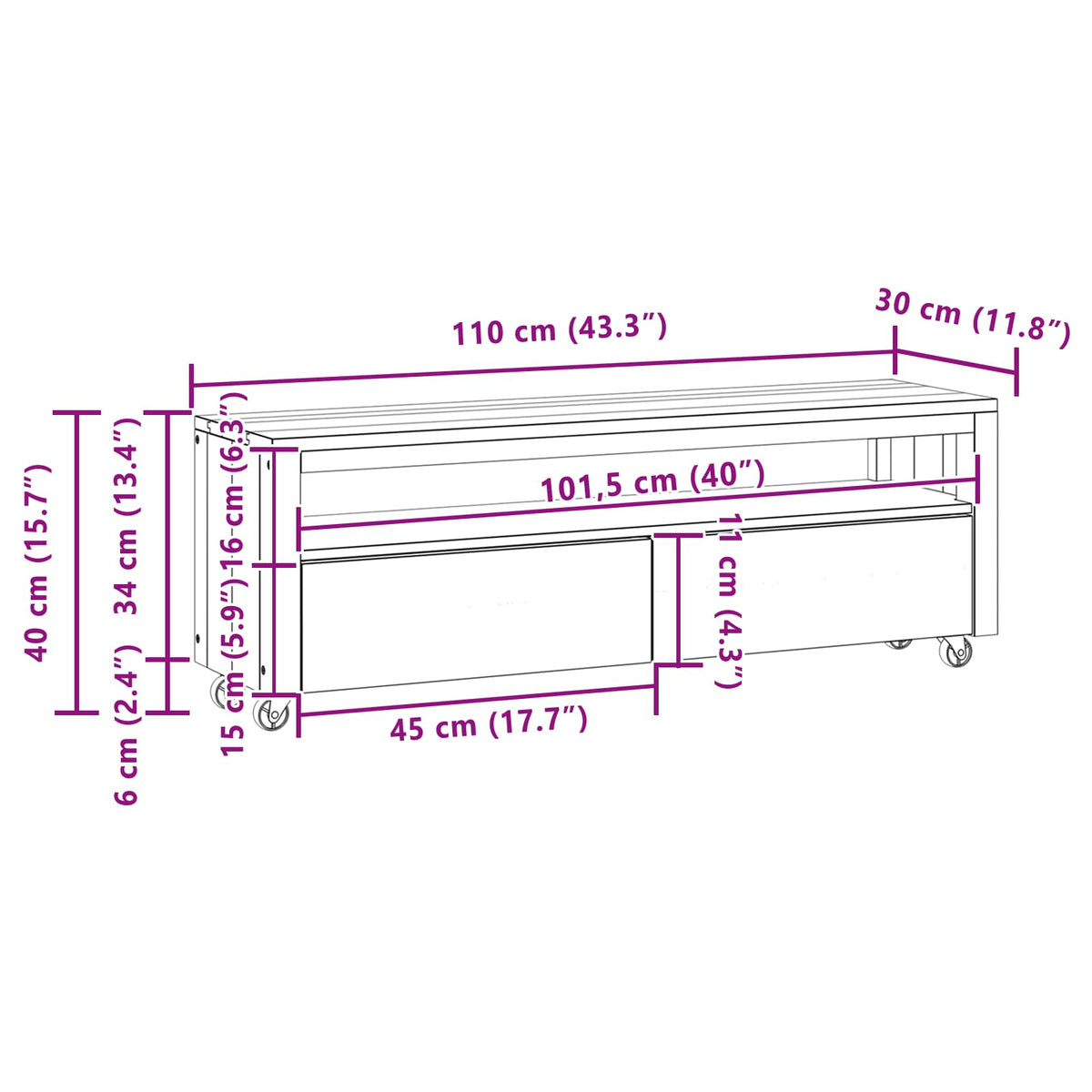 TV ormar 110 x 30 x 40 cm Prirodna Čvrsto teak drvo