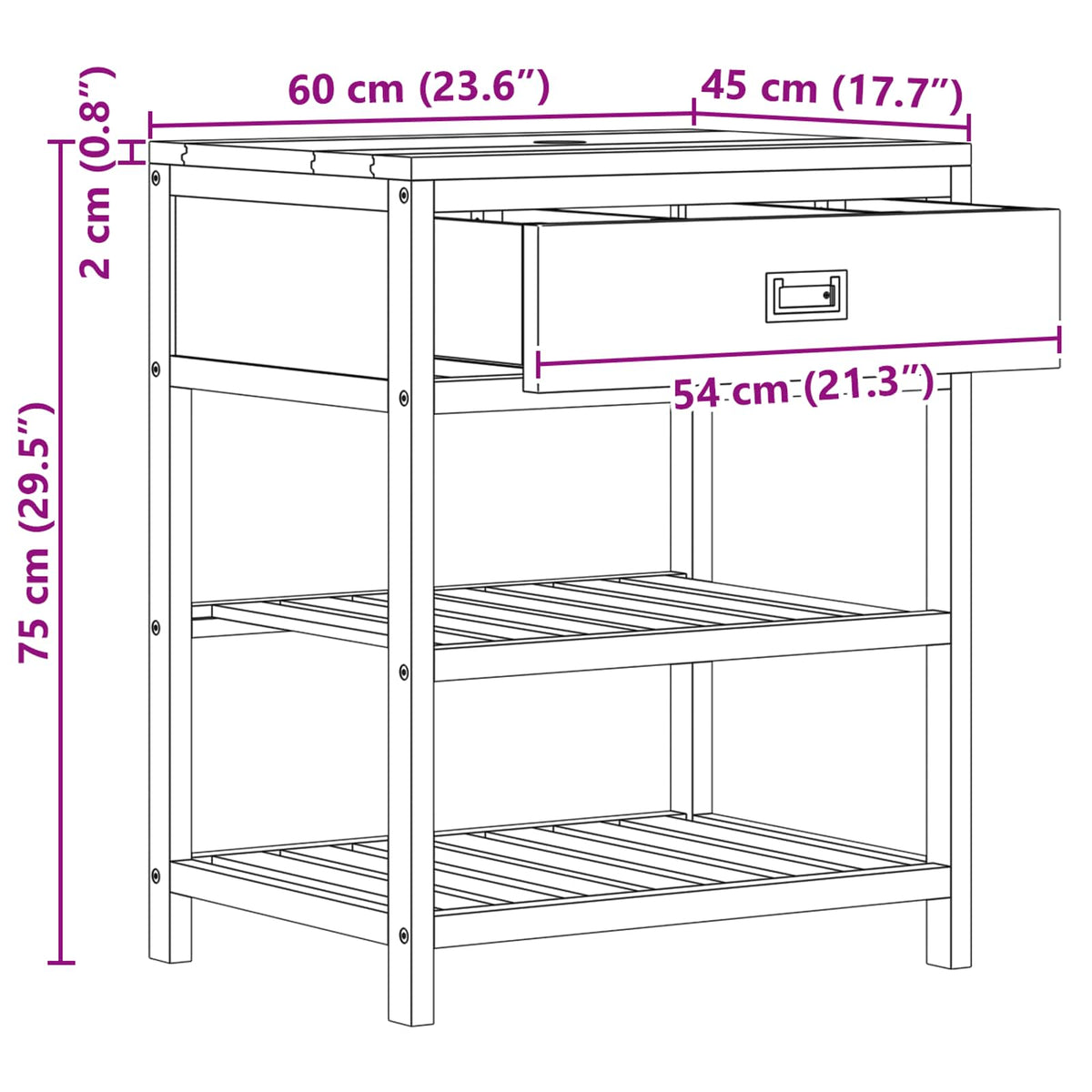 Kupaonski ormar Prirodna 60 x 45 x 75 cm Čvrsto teak drvo