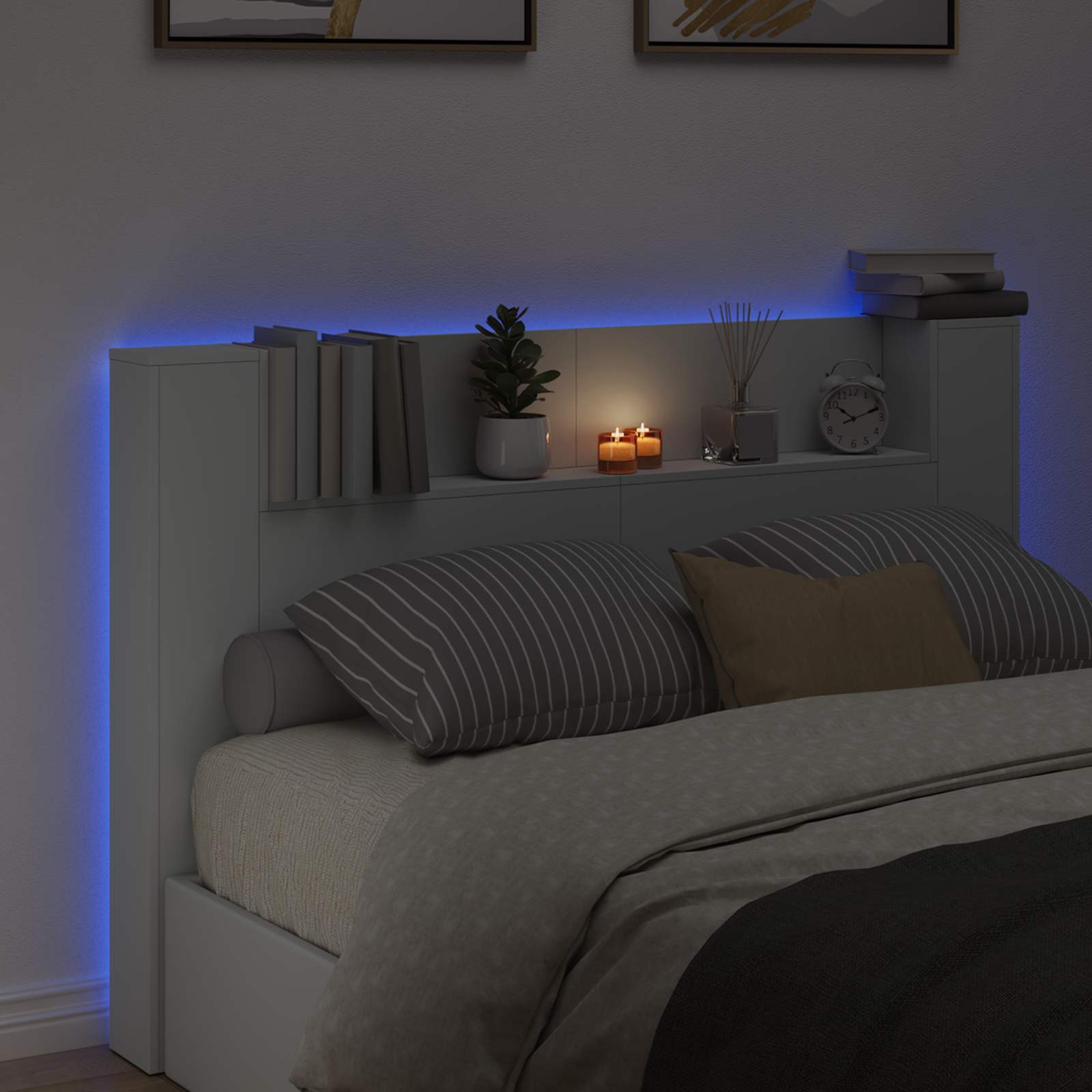 Krevetna ploča s LED-om s policom Bijeli 160 x 16,5 x 103,5 cm