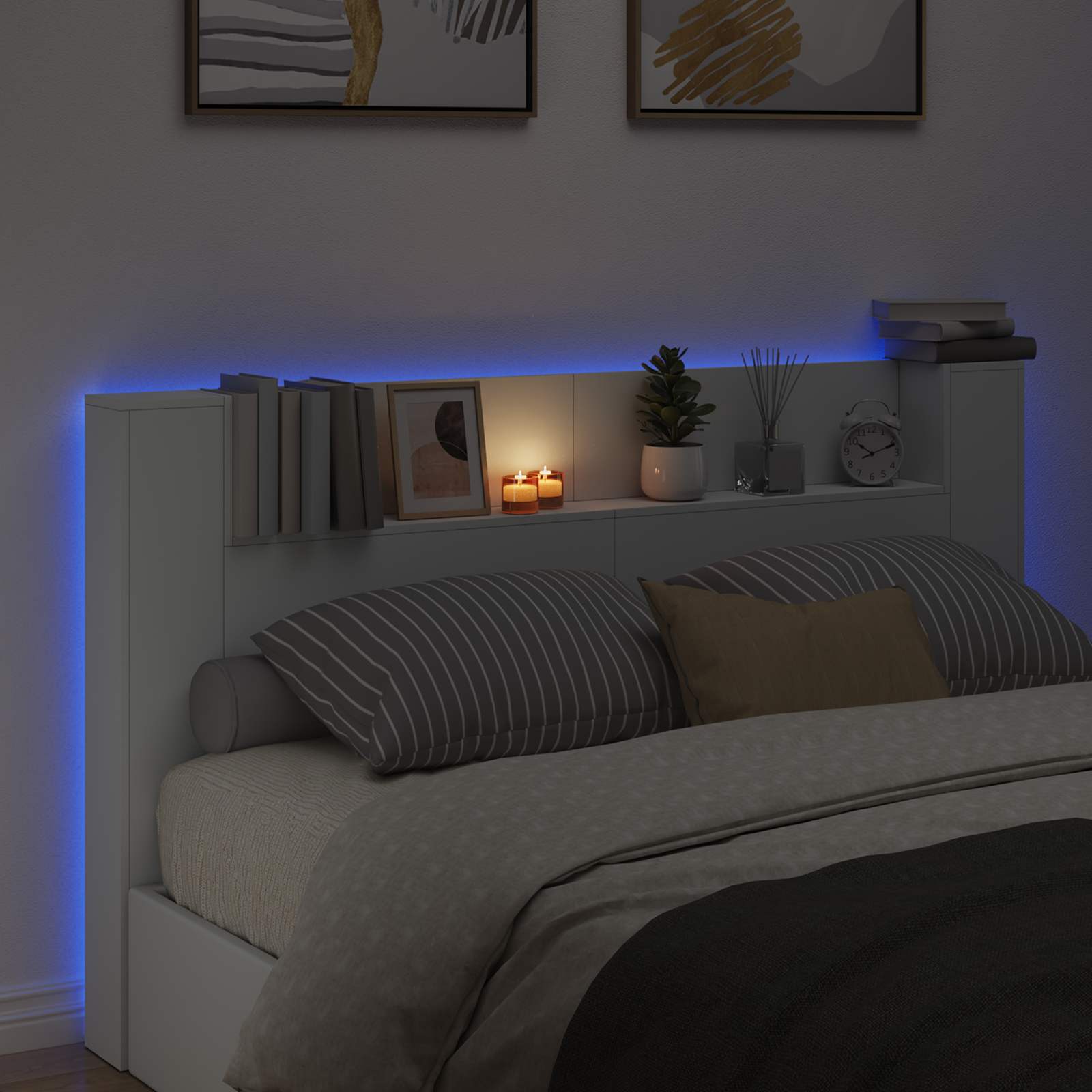 Krevetna ploča s LED-om s policom Bijeli 180 x 16,5 x 103,5 cm