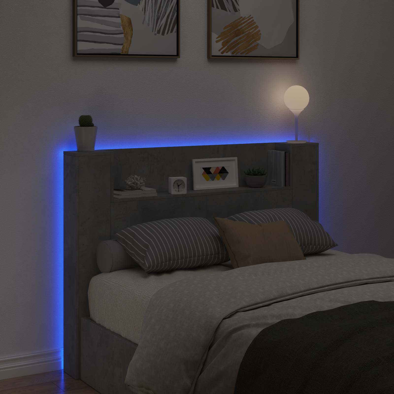 Krevetna ploča s LED-om s policom Beton 140 x 16,5 x 103,5 cm