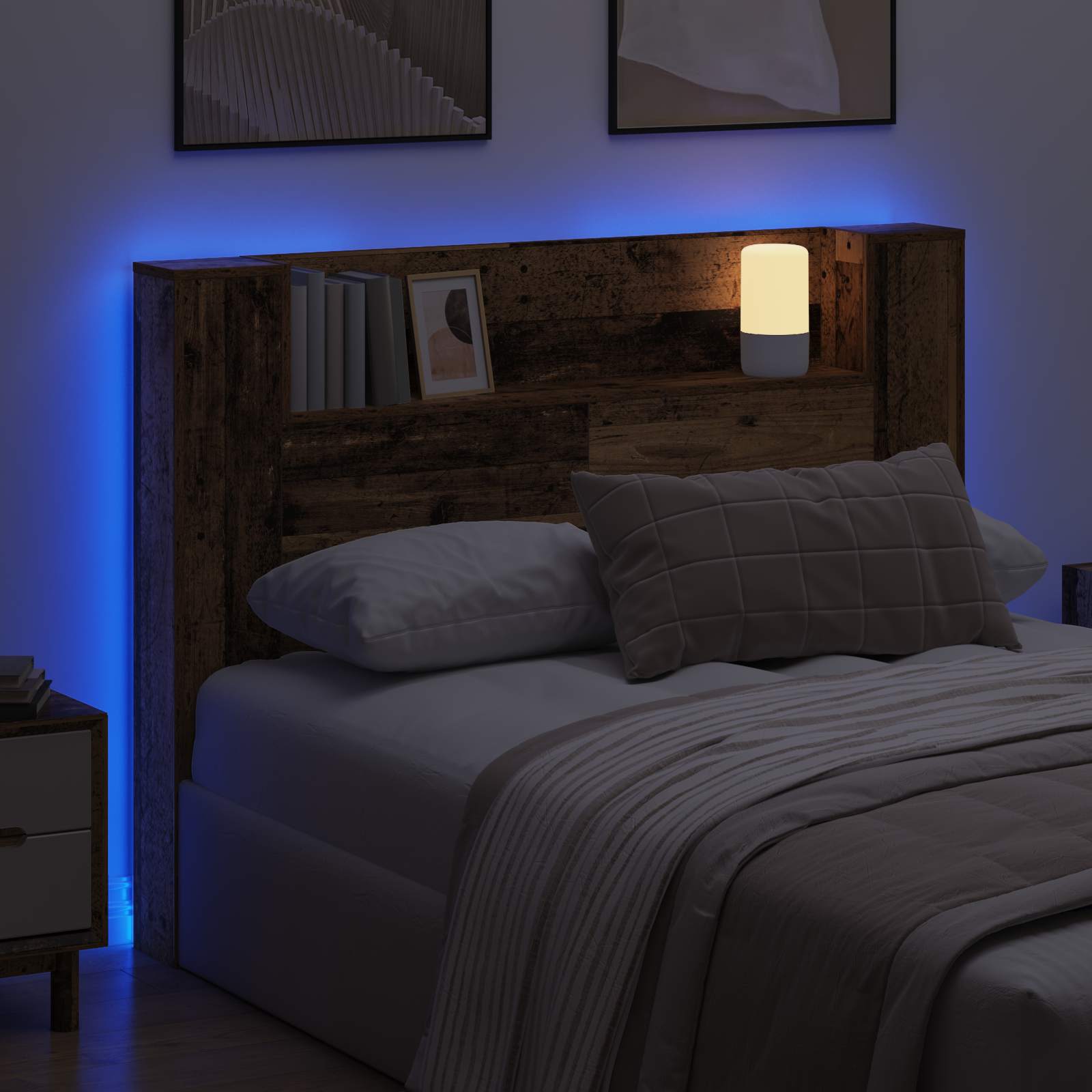 Krevetna ploča s LED-om Zidne Staro drvo 140 x 16,5 x 103,5 cm