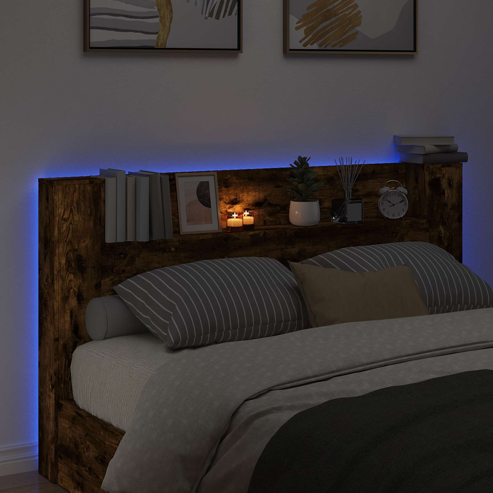 Krevetna ploča s LED-om Dimljeni Hrast 180 x 16,5 x 103,5 cm