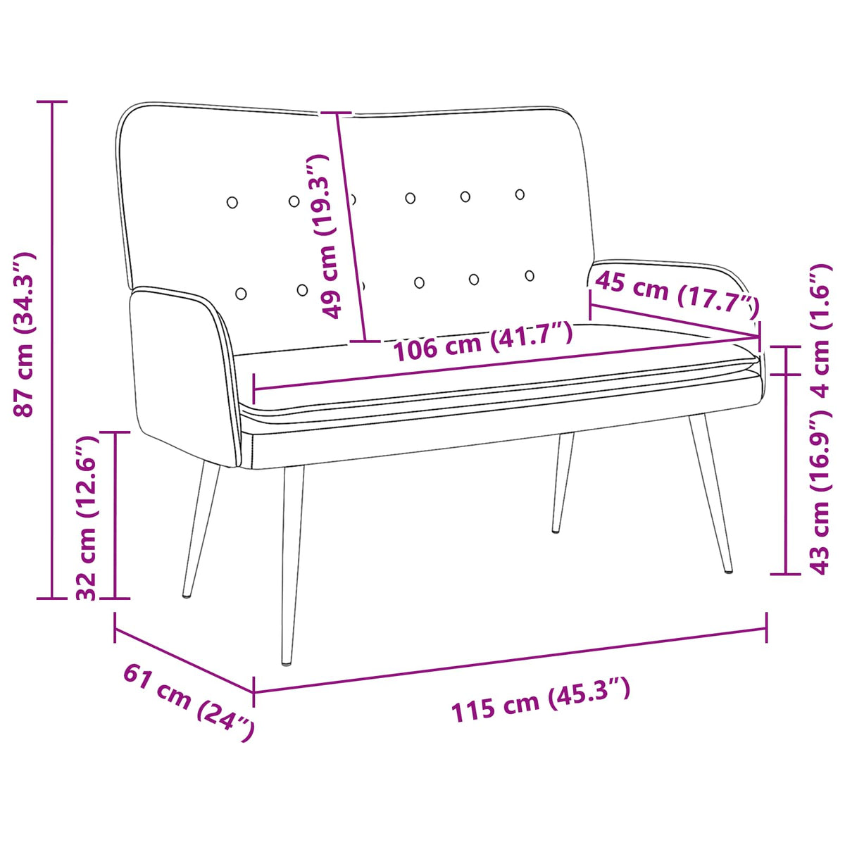 Sofa za dvije osobe Tamno smeđa 115 x 61 x 87 cm Tkanina