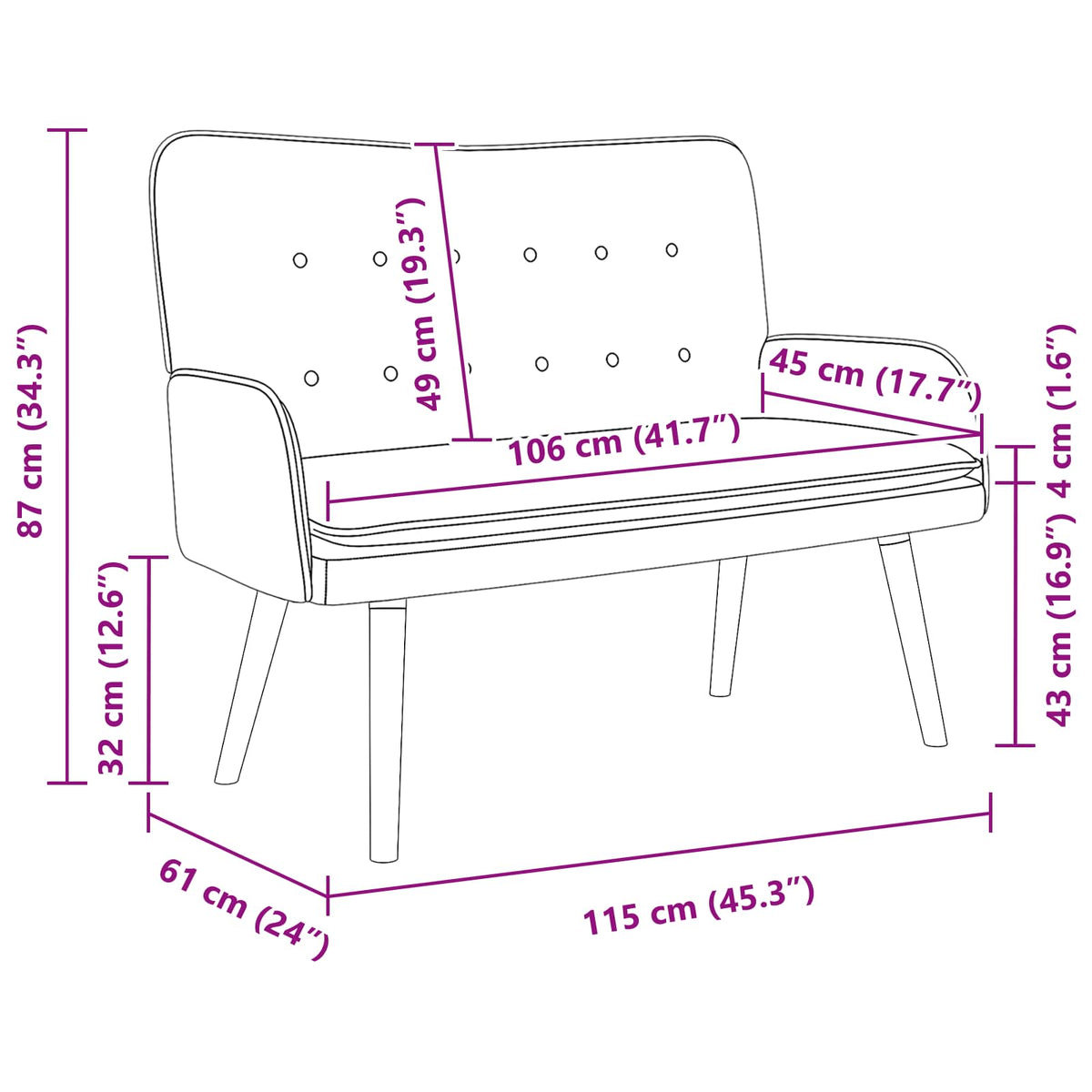 Sofa za dvije osobe Tamnosiva 115 x 61 x 87 cm Bouclé