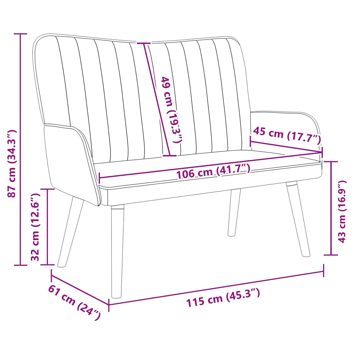 Sofa za dvije osobe Tirkizna 115 x 61 x 87 cm Baršun