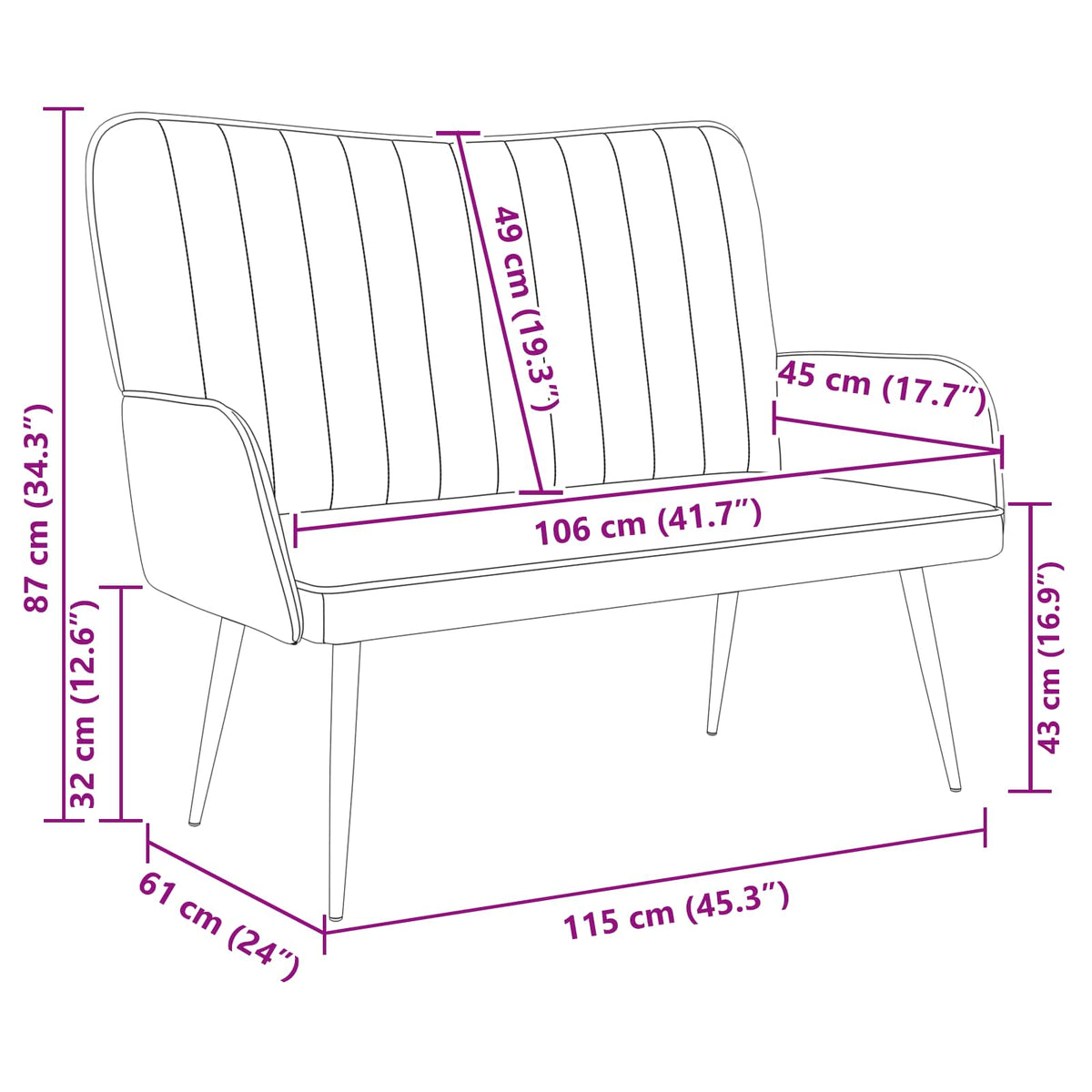 Sofa za dvije osobe Plava 115 x 61 x 87 cm Baršun