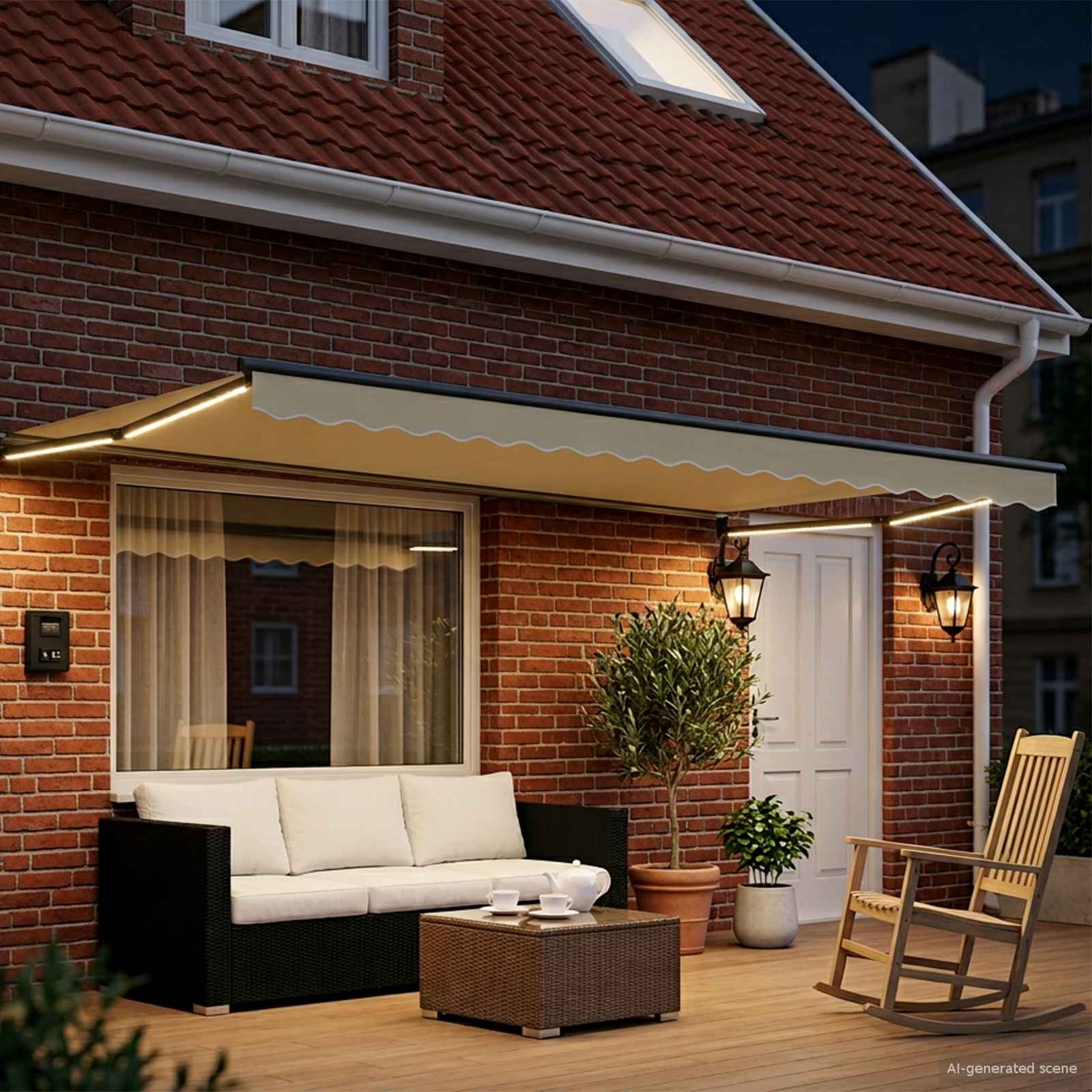 Ručna zlačivna tenda s LED diodama Krem i Antracit 4,5 × 3 m