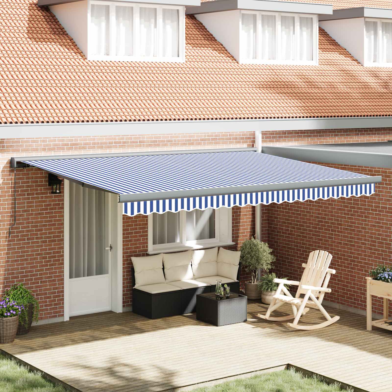 Skrovita tenda Plava i bijela 400 × 300 cm Platno i Aluminij