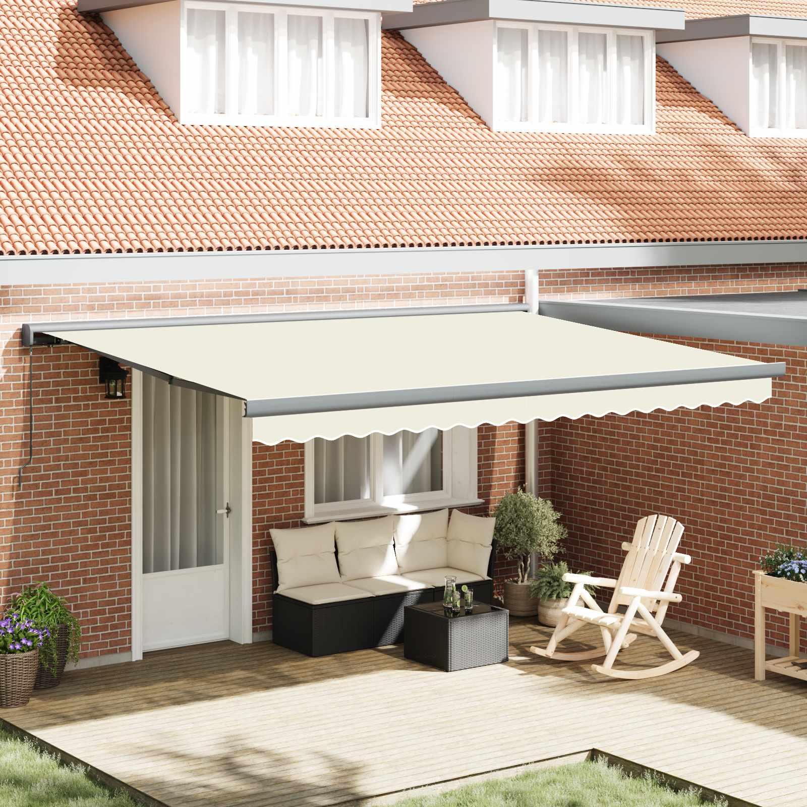 Skrovita tenda Krem i Siva 400 × 300 cm Platno i Aluminij