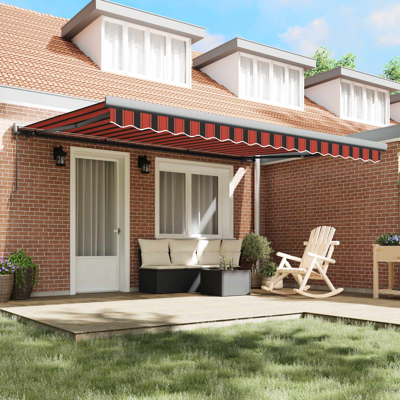Skrovita tenda Narančasta i Crna 400 × 300 cm Platno i Aluminij