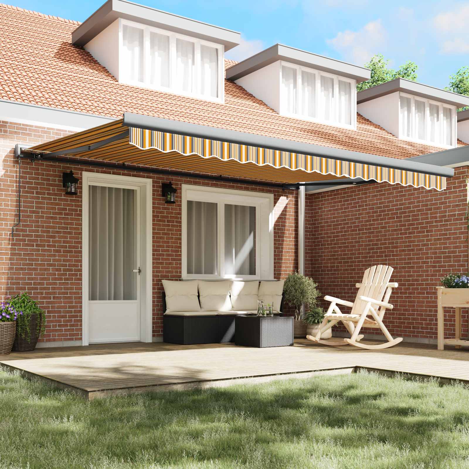 Skrovita tenda Žuta i Siva 400 × 300 cm Platno i Aluminij