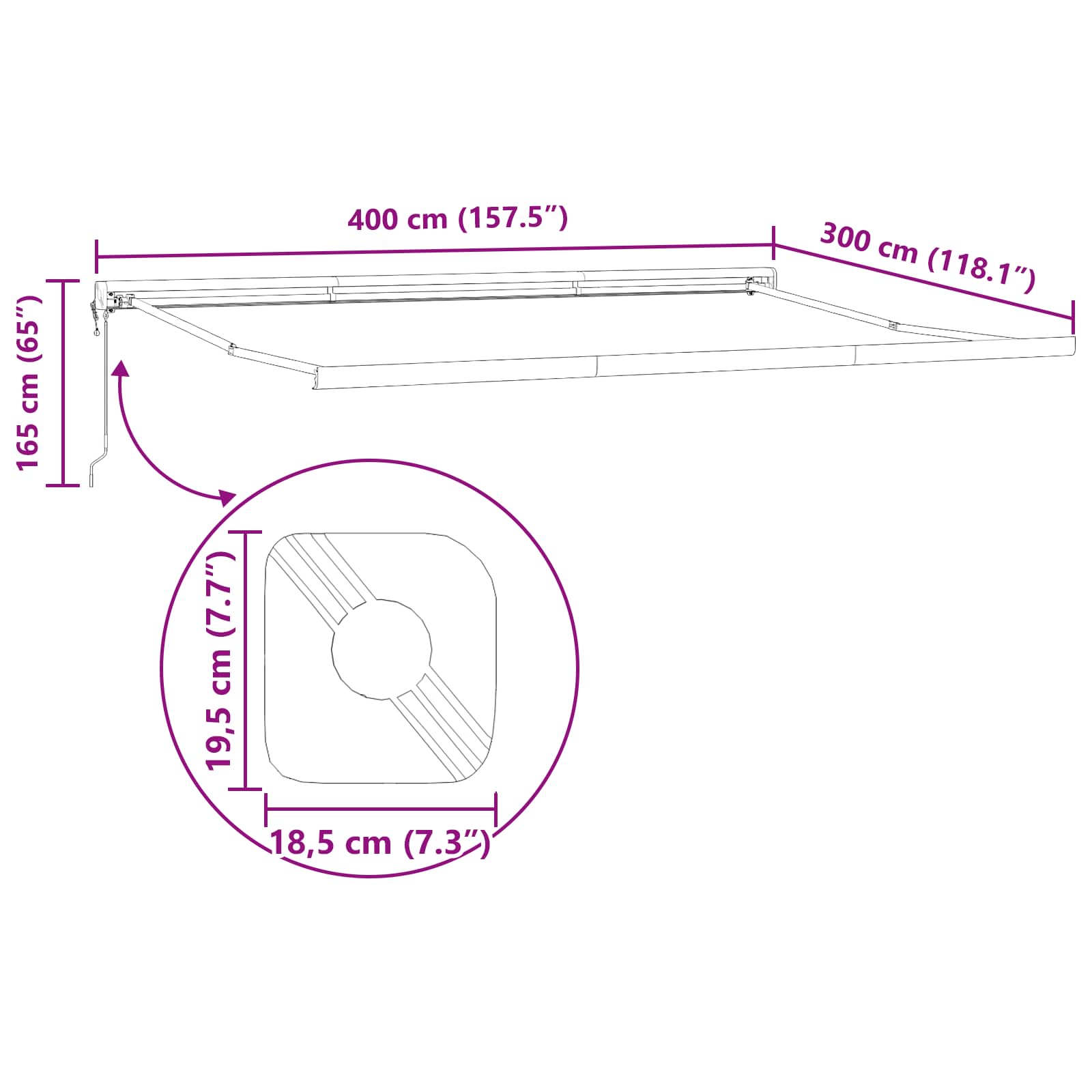 Skrovita tenda Crna 4 × 3 m Platno i Aluminij