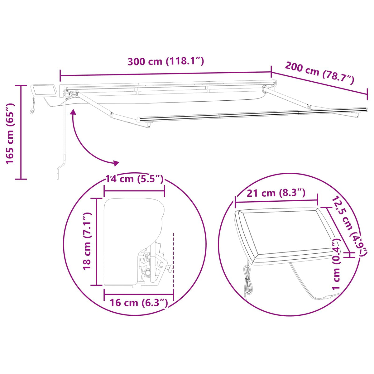 Ručni okvir tende s LED-ima Žuta, Siva, Antracit 3 x 2 m