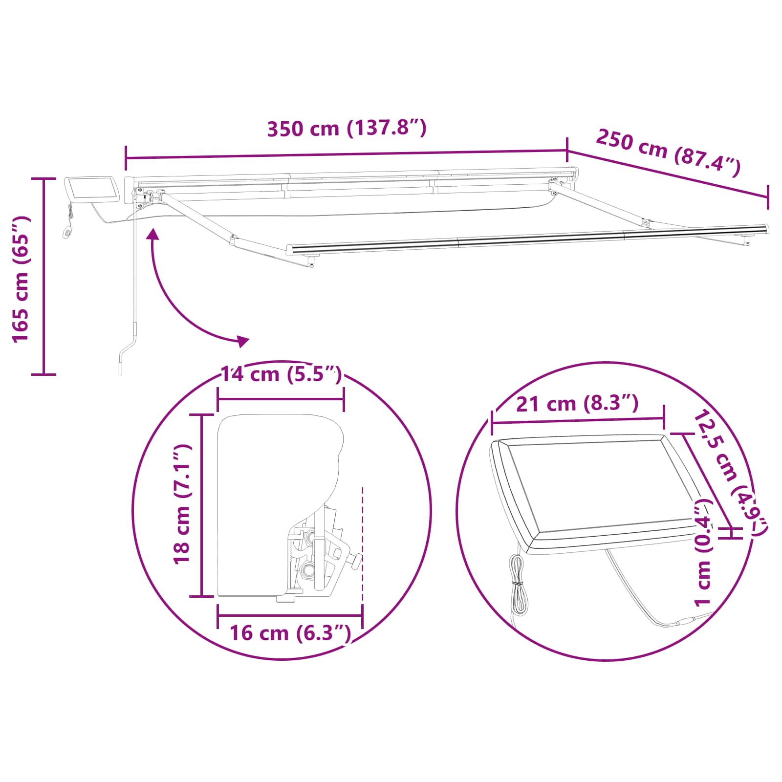 Ručni okvir tende s LED-ima Bež i Antracit 3,5 x 2,5 m